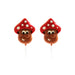Two mushroom-shaped lollipops with red caps, white polka dots, and brown faces on white sticks, shown against a plain white background.