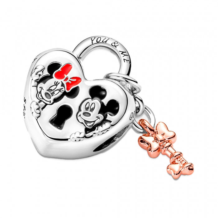 Pandora Disney Mickey Mouse & Minnie Mouse Heart Padlock Charm Sterling Silver