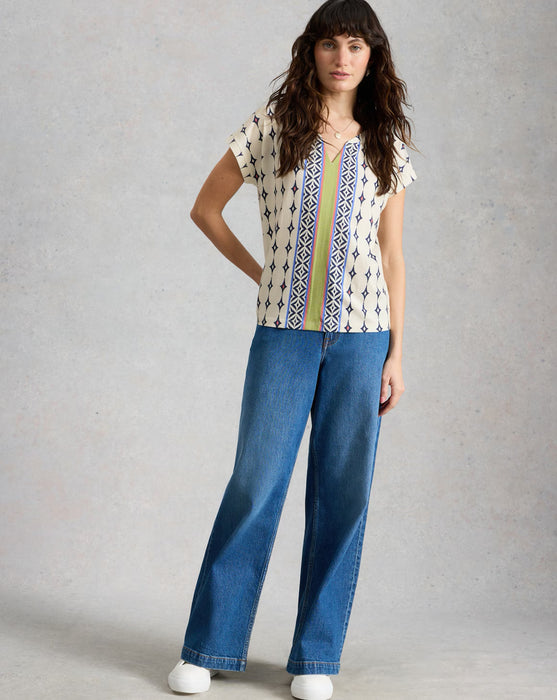 White Stuff Women's Nelly Embroidered SS Tee In White Multi