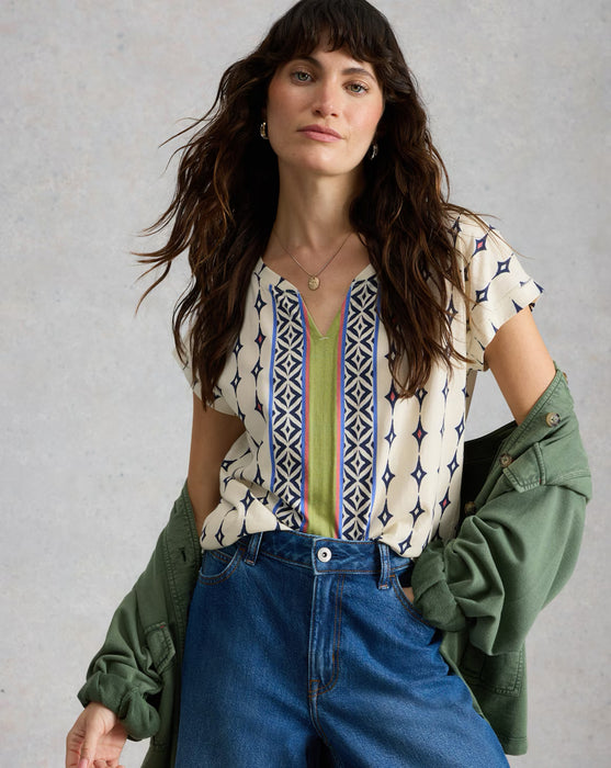 White Stuff Women's Nelly Embroidered SS Tee In White Multi