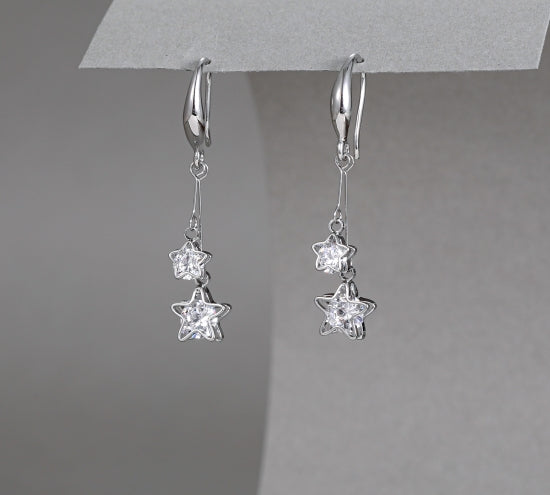 Gracee Jewellery Silver Drop Earrings with Star Design