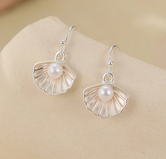 Gracee Jewellery Silver Pearl in Shell Dangle Earrings