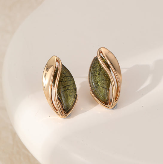 Gracee Jewellery Gold Stud Earrings with Green Tones