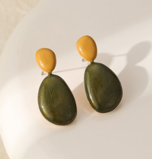 Gracee Jewellery Gold Stud Earrings with Yellow & Green