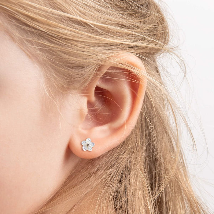 D For Diamond Carved Mother of Pearl Flower Stud Earrings with Diamond