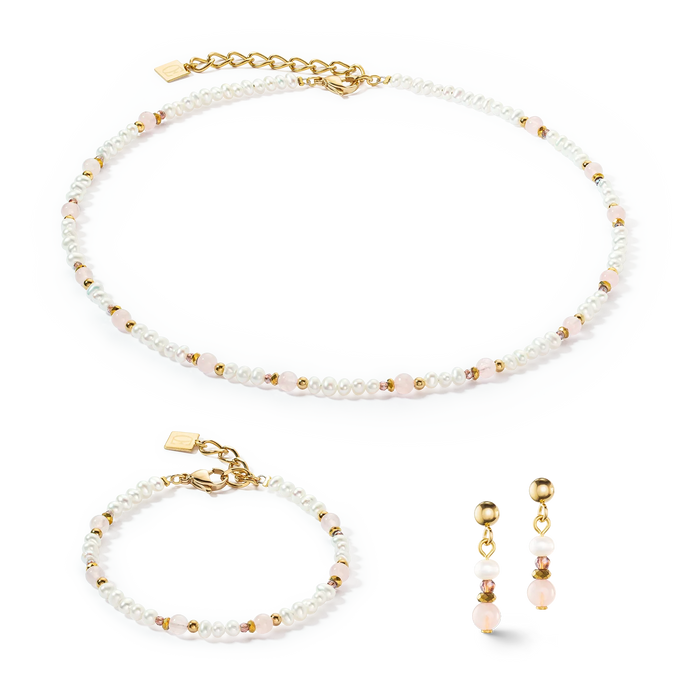 Coeur De Lion Romantic Freshwater Pearls & Rose Quartz Gold Earrings
