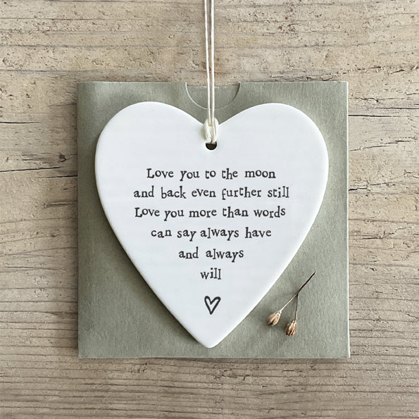East of India White Porcelain Heart Love You To The Moon  Decoration