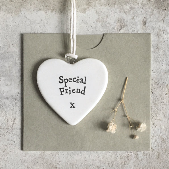 East of India Porcelain Round Hanging Heart - Special Friend