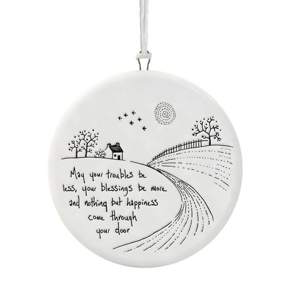 East of India White Porcelain Countryside Hanger - May Your Troubles Be Less