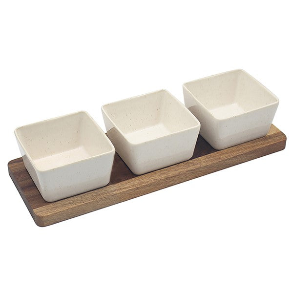 Elements Cream 3 Square Dish on Tray