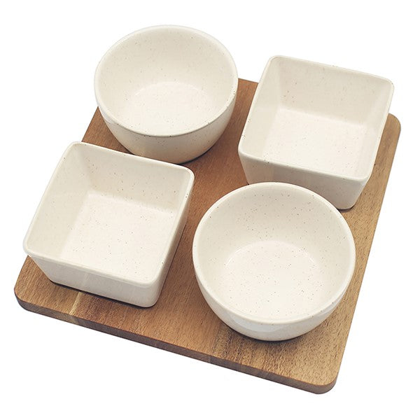 Elements Cream 4 Dishes On Square Tray