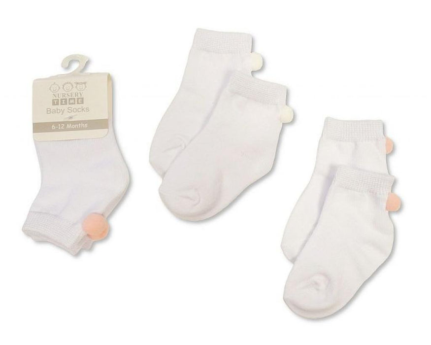 Elizabeth Anne Twin Pack Pink Pom Pom Socks