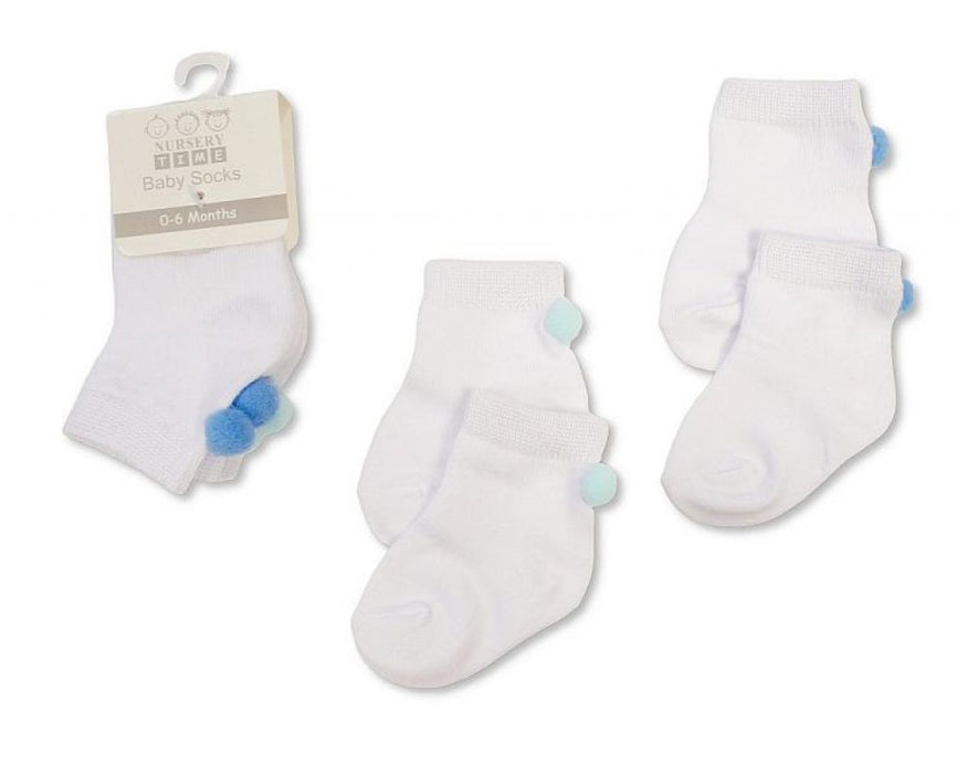 Elizabeth Anne Twin Pack Blue Pom Pom Socks