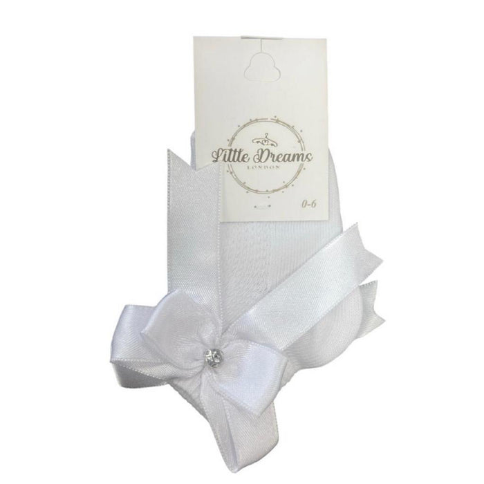 Elizabeth Anne White Bow And Diamante Socks