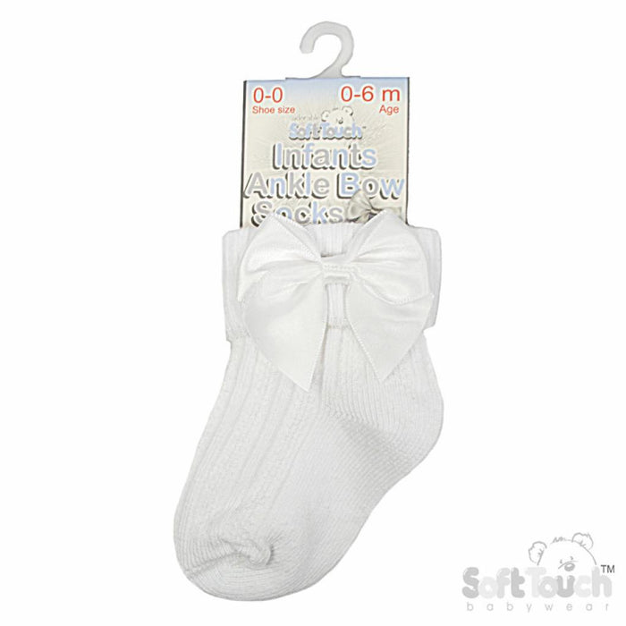 Elizabeth Anne White Ribbed With Bow Sock