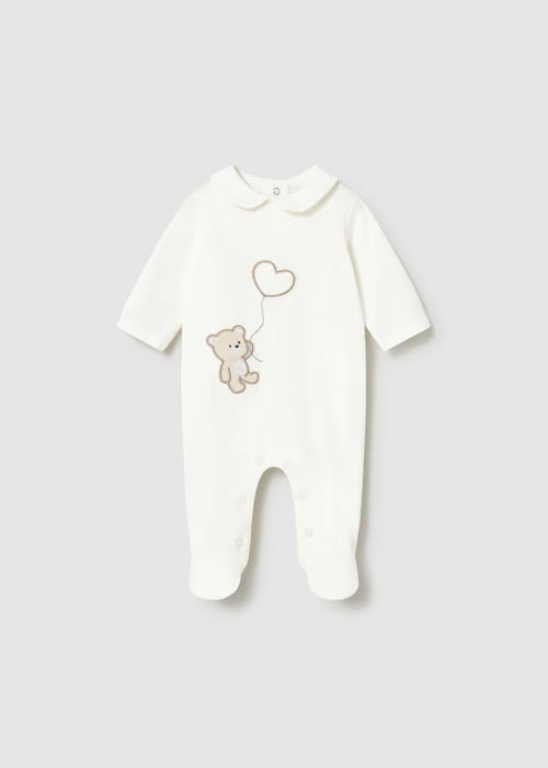Mayoral Layette Embroidered Teddy Bear Romper Newborn