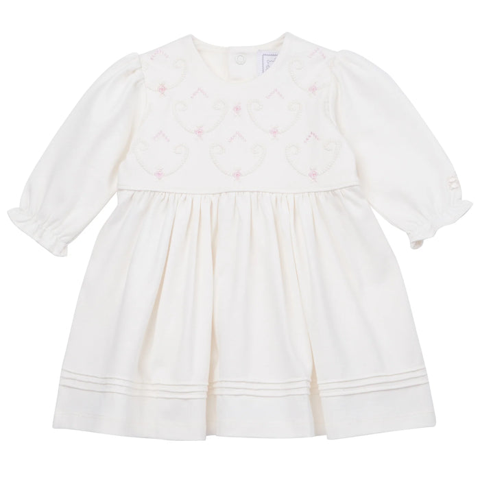 Emile et Rose Harper Ivory Baby Girls Dress With Embroidery Design