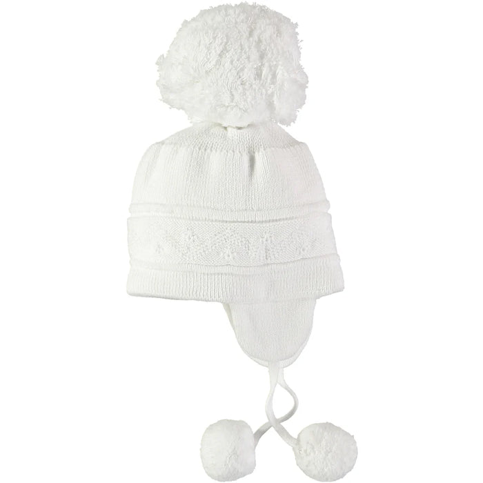 Emile et Rose Griffin White Baby Bobble Hat With Ear Flaps