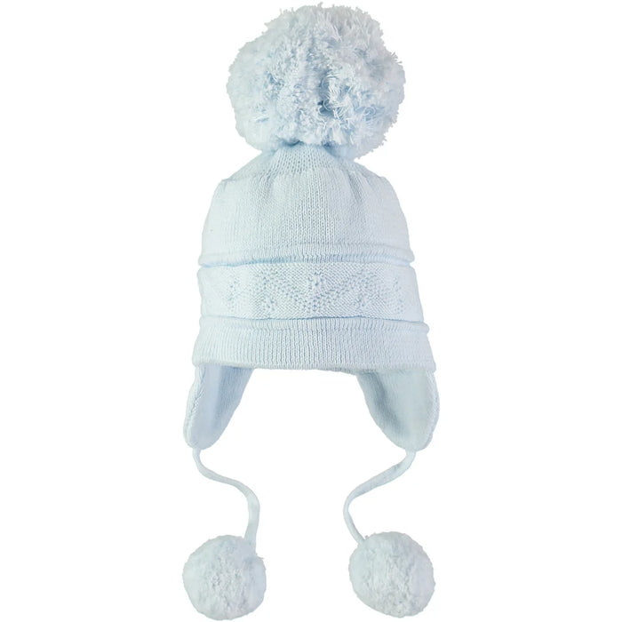 Emile et Rose Griffin Blue Baby Bobble Hat With Ear Flaps