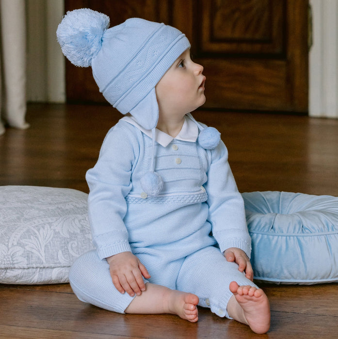 Emile et Rose Griffin Blue Baby Bobble Hat With Ear Flaps