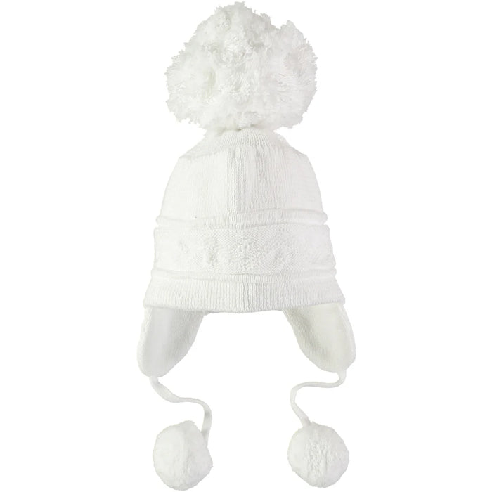 Emile et Rose Griffin White Baby Bobble Hat With Ear Flaps