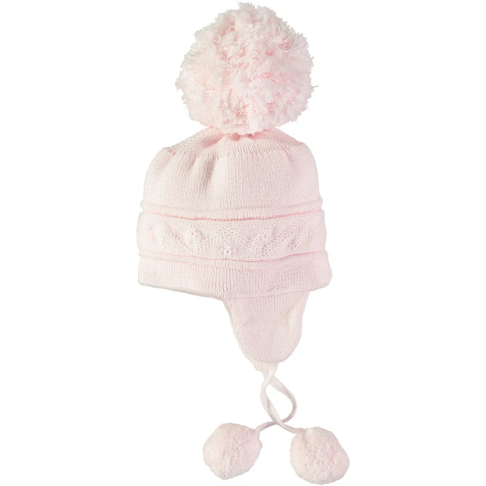 Emile et Rose Griffin Pink Baby Bobble Hat With Ear Flaps