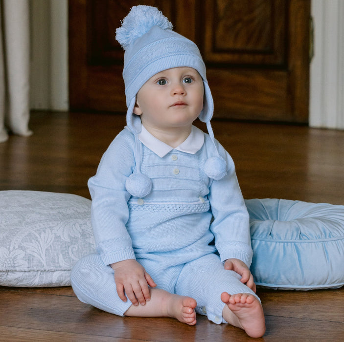 Emile et Rose Griffin Blue Baby Bobble Hat With Ear Flaps