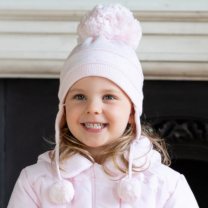 Emile et Rose Griffin Pink Baby Bobble Hat With Ear Flaps