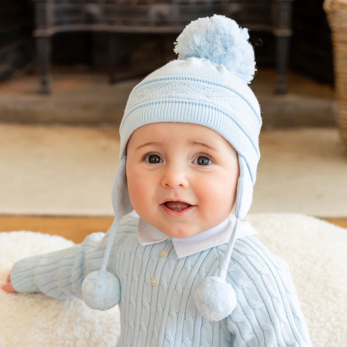 Emile et Rose Griffin Blue Baby Bobble Hat With Ear Flaps