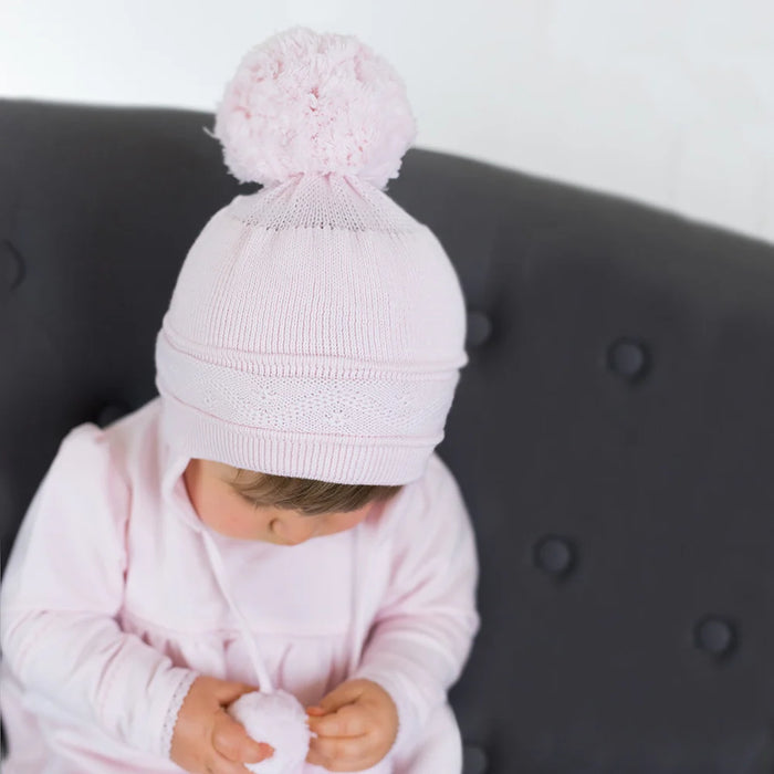 Emile et Rose Griffin Pink Baby Bobble Hat With Ear Flaps