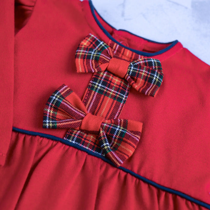 Emile et Rose Kiki Girls Red Tartan Bow Christmas Babygrow