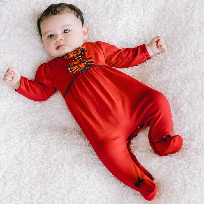 Emile et Rose Kiki Girls Red Tartan Bow Christmas Babygrow