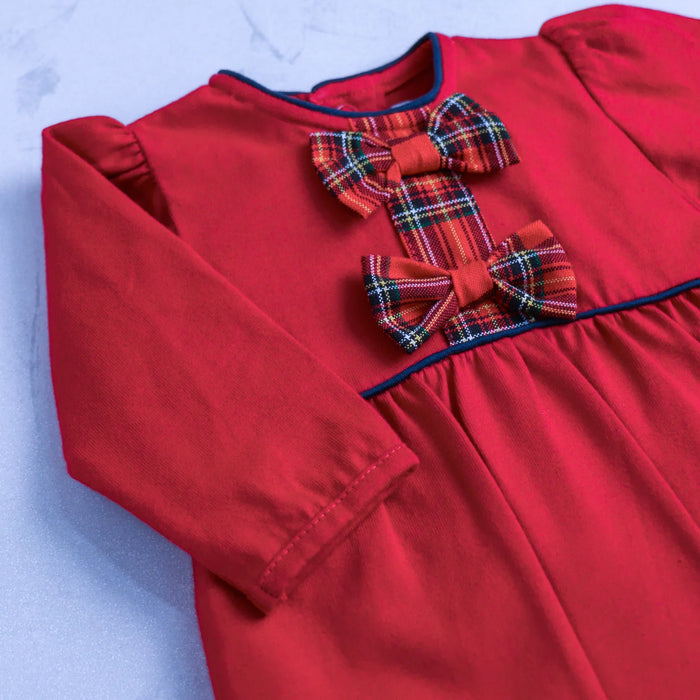 Emile et Rose Kiki Girls Red Tartan Bow Christmas Babygrow