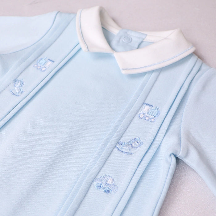 Emile et Rose Lewis Boys Blue Toy Embroidery Babygrow