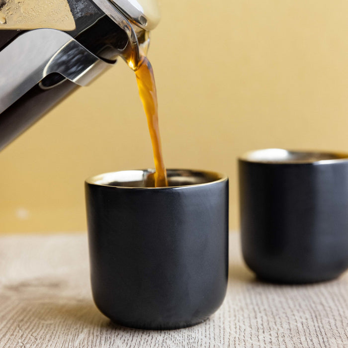 La Cafetière Double Insulated Espresso Cups, Black / Gold, 70ml, 2-Cup Set