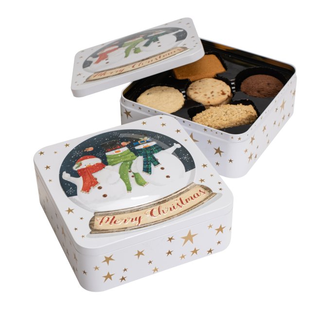 Christmas Snow Globe Square Tin Of Assorted Biscuits