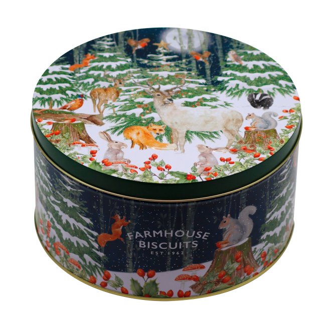 Woodland Scene Reusable Cake Tin Of Assorted Oat Flips