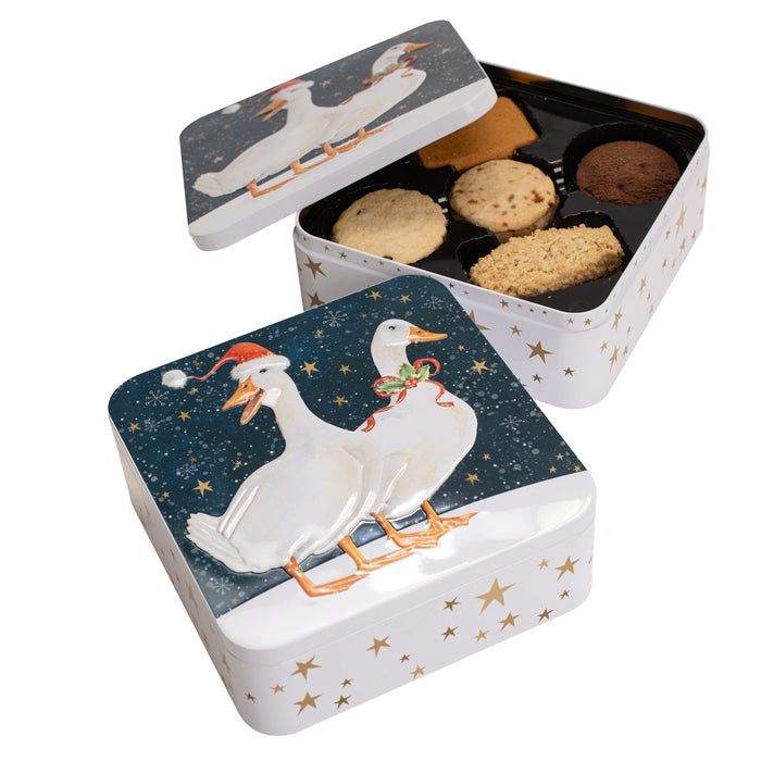 Christmas Geese Square Tin Of Assorted Biscuits
