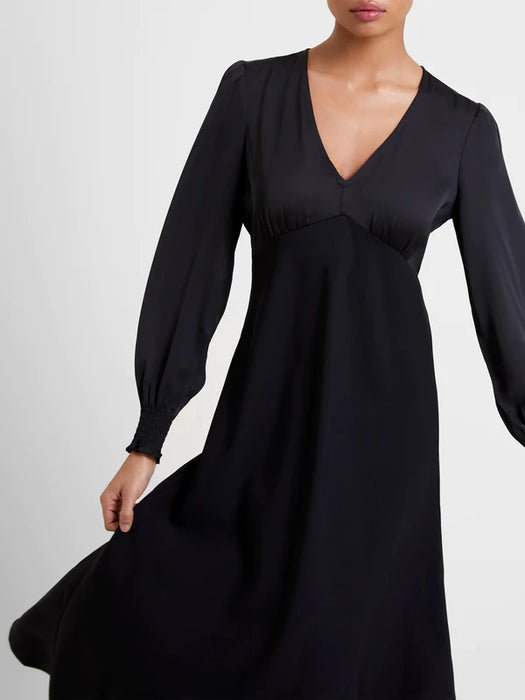 Great Plains Womens Ferne Crepe V-Neck Midi Dress Black