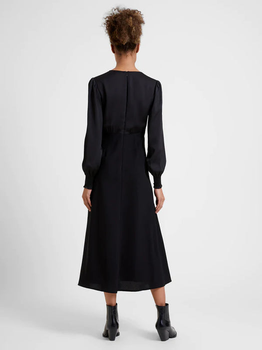 Great Plains Womens Ferne Crepe V-Neck Midi Dress Black