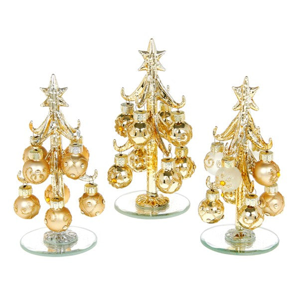 Festive Deco Glass Christmas Tree With Gold Baubles Small