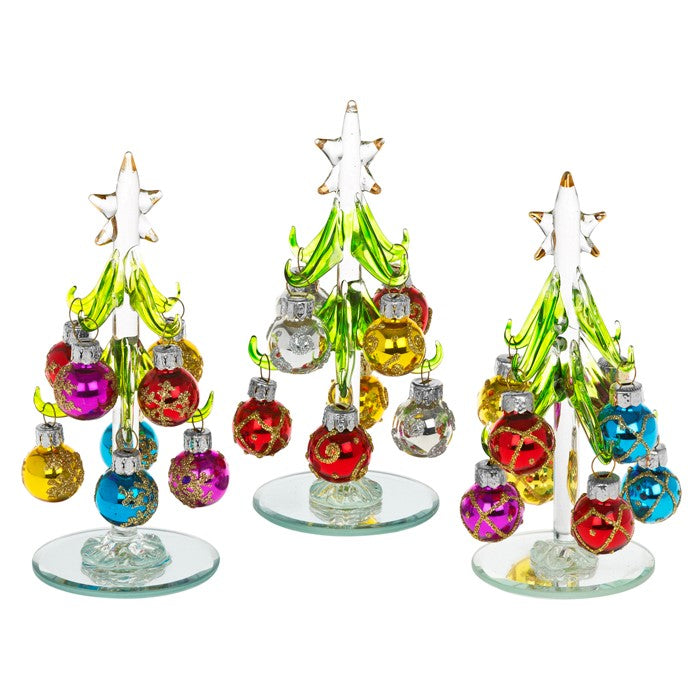 Festive Deco Glass Christmas Tree With Baubles Small