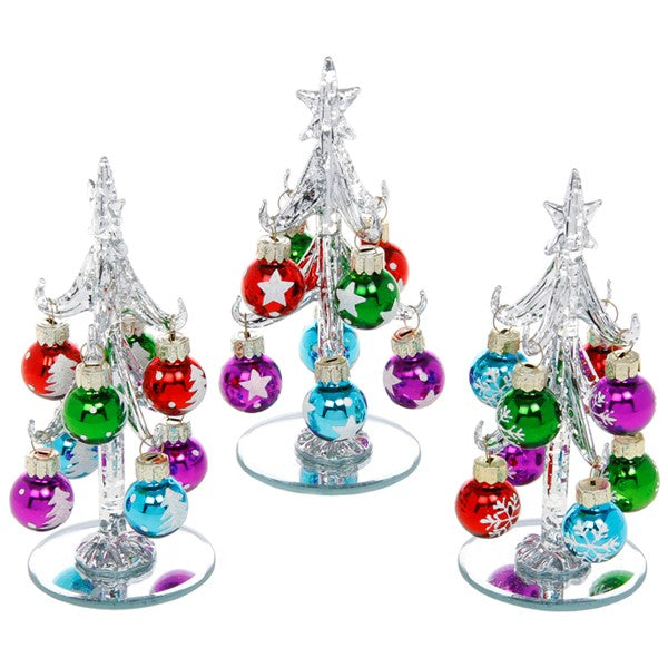 Festive Deco Glass Christmas Tree With Silver Baubles Medium