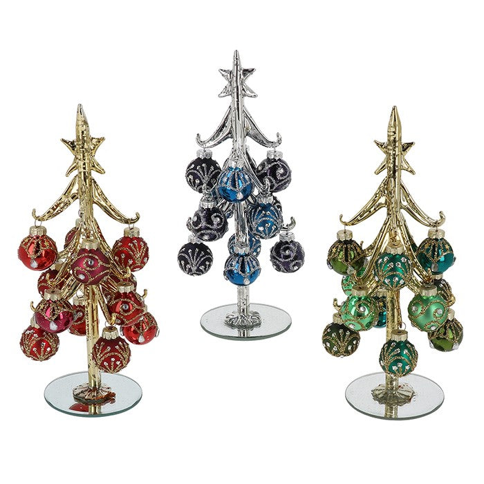 Festive Deco Glass Christmas Tree With Classic Baubles Medium