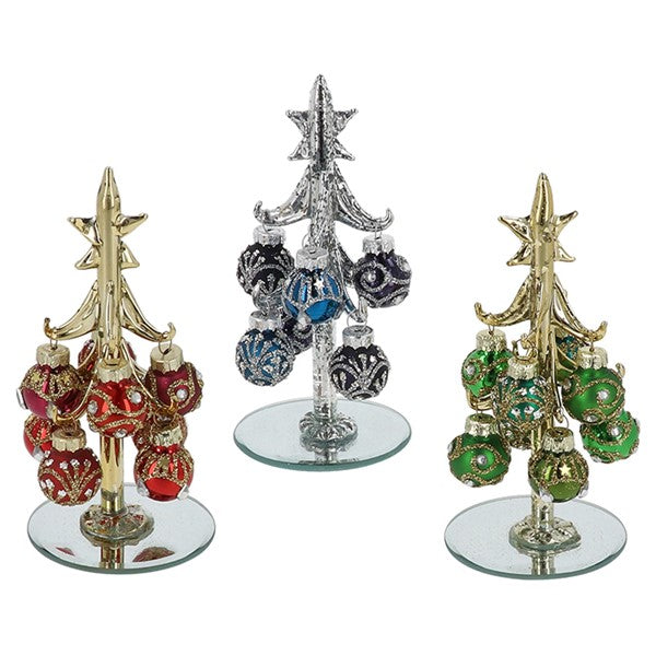Festive Deco Glass Christmas Tree With Baubles Small