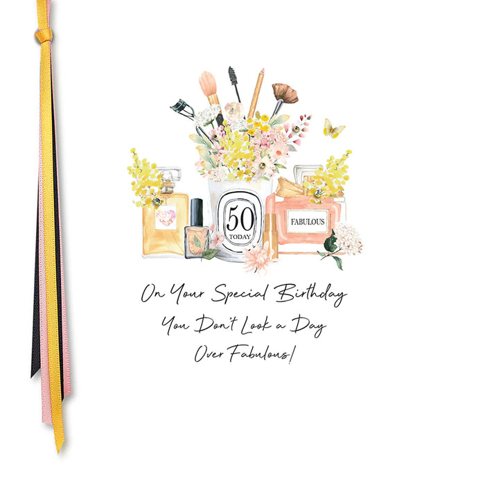 Five Dollar Shake '50 On Your Special Birthday You Don't Look A Day Over Fabulous!' Card