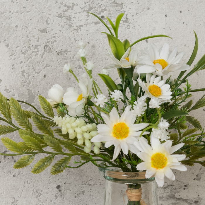 Faux Daisy & Gyp In Milk Bottle