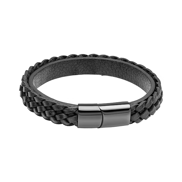 Fred Bennett Men's Black Braided Leather Bracelet
