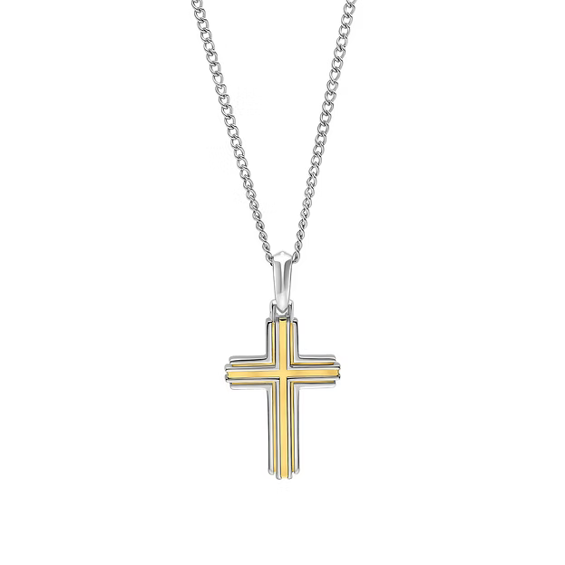 Fred Bennett Men's Two Tone Stainless Steel Cross Necklace