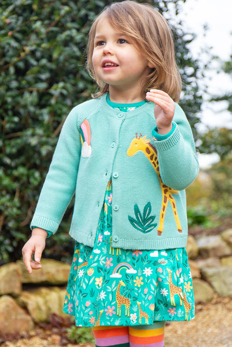 Frugi Colby Cardigan In Moss/Giraffe